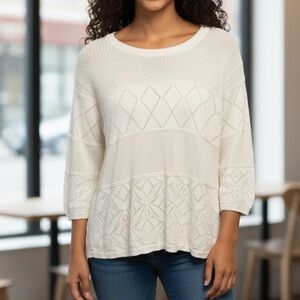 Coquette Lace Rain & Rose L Knit White Top Viscose - Flowy